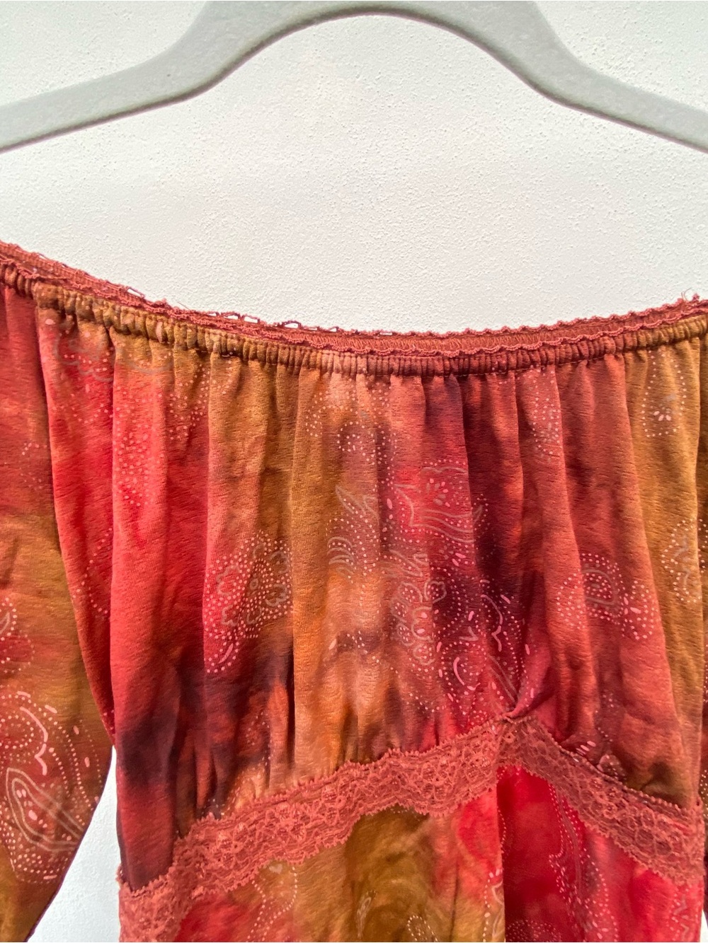 Y2K Red Paisley Babydoll Off Shoulder Tie Back Blouse Size Medium - Picture 3 of 8